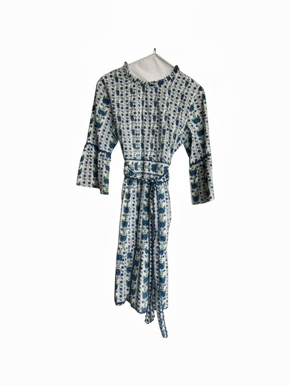 Pink City Prints Floral Midi Dress Blue & White Size Medium